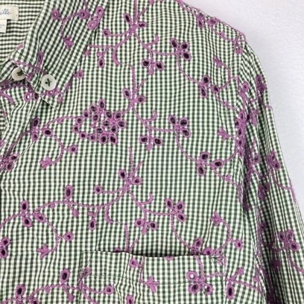 Anthropologie Odile Gingham  Embroidered Eyelet Button Down Top SZ 6 - Picture 8 of 9